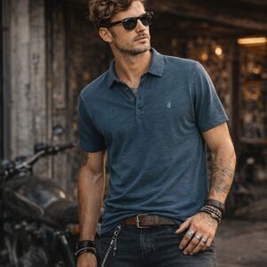 John Varvatos Star USA Blue Cotton Polo Shirt Top  Mens Size Medium